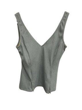 It Figures Textured Silver Gray Deep V-Neck Side Slit Tank Top Size 12 Boho Glam